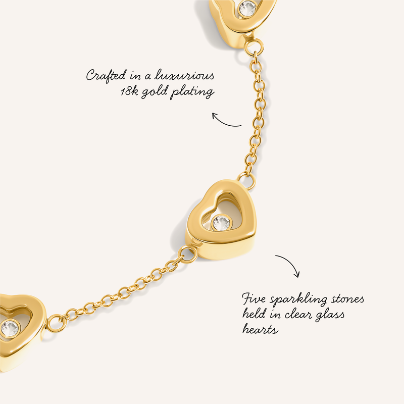 Floating Crystal Multi Heart Bracelet (Gold)