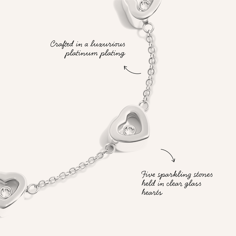 Floating Crystal Multi Heart Bracelet (Silver)