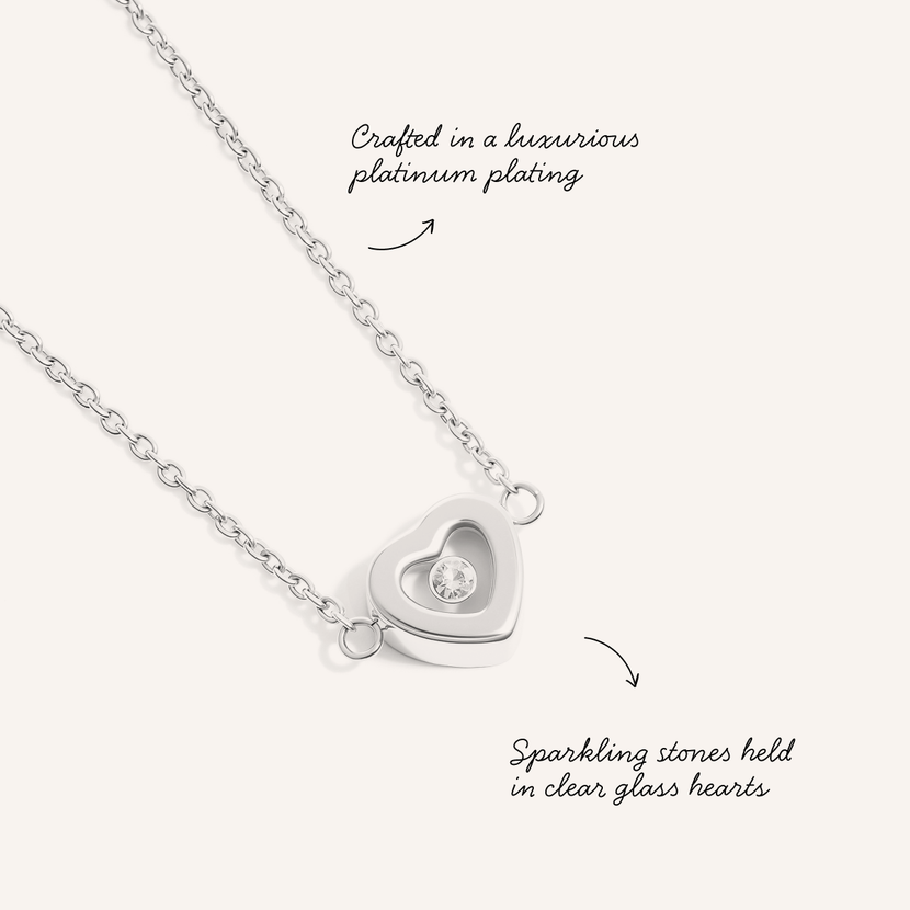 Floating Crystal Heart Necklace (Silver)