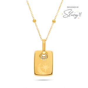 Fingerprint Moon & Star Tag Necklace (Gold)