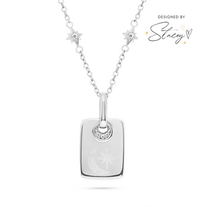 Fingerprint Moon & Star Tag Necklace (Silver)