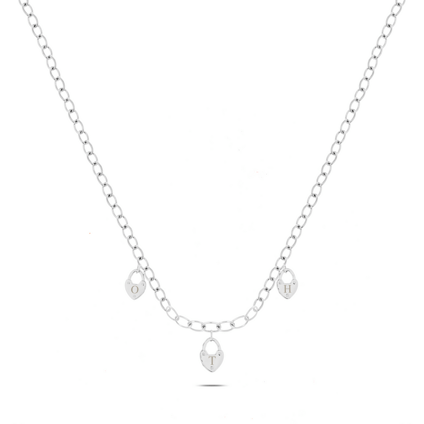 Custom Multi Love Locks Necklace (Silver)