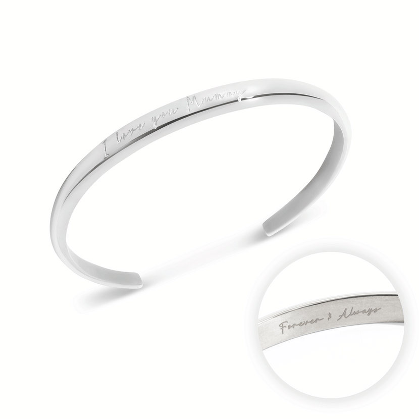 Custom Handwritten Domed Bangle (Silver)