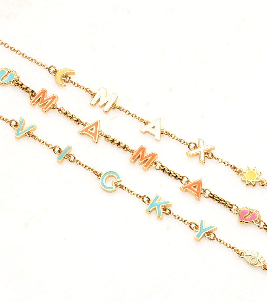 Custom Colour Enamel Name Necklace (Gold)