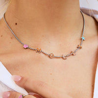 Custom Colour Enamel Name Necklace (Silver)