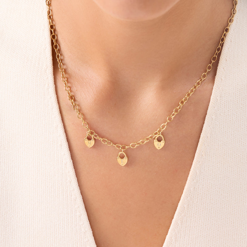 Custom Multi Love Locks Necklace (Gold)
