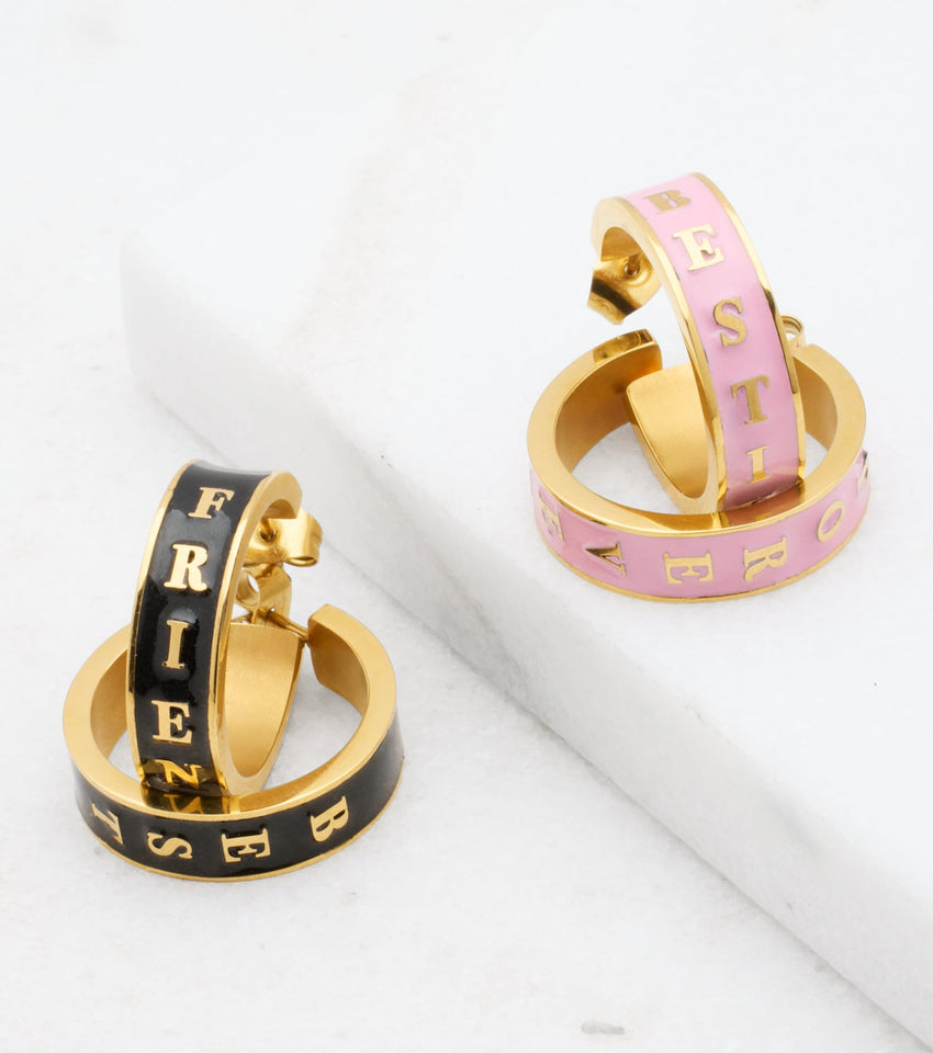 Custom Name Colour Enamel Hoop Earrings (Gold)