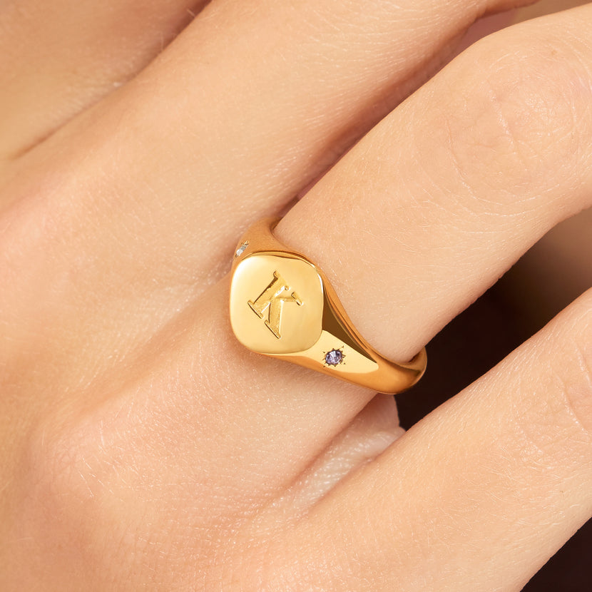 Written In The Stars Initial Signet Ring (Gold)