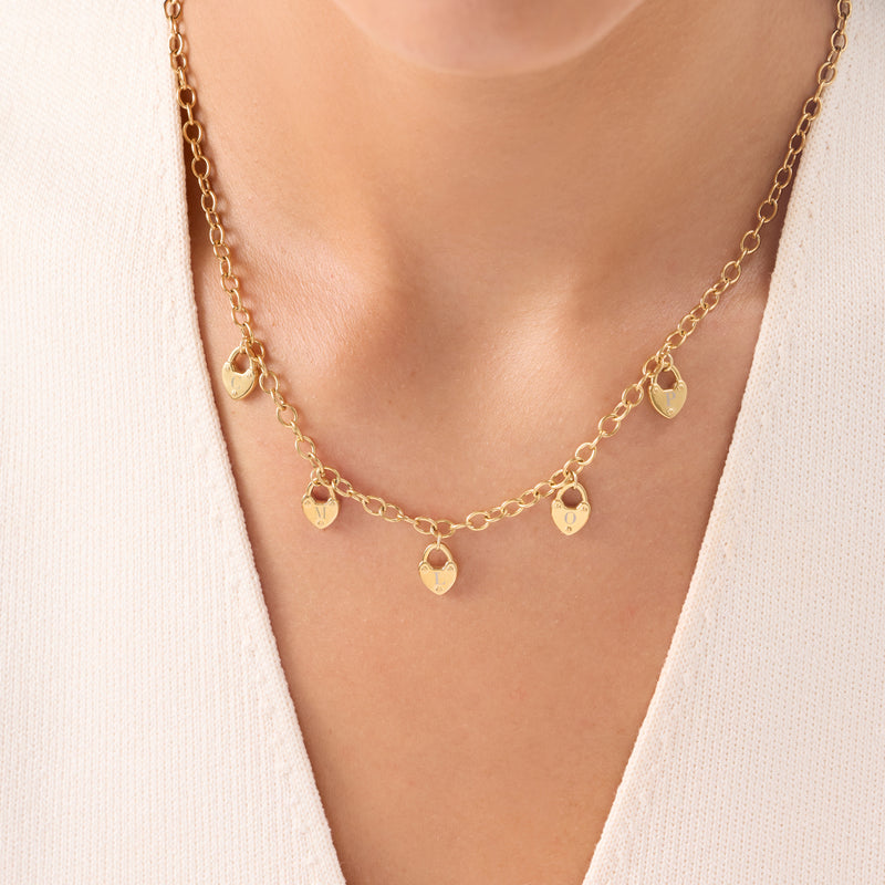 Custom Multi Love Locks Necklace (Gold)