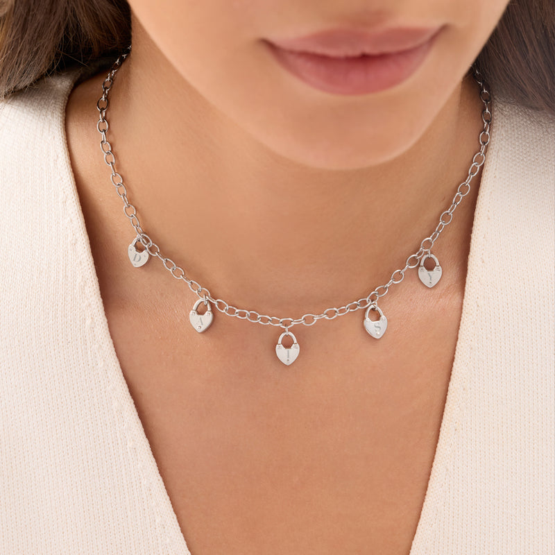 Custom Multi Love Locks Necklace (Silver)