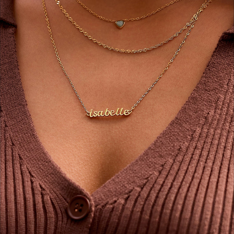 Mini Custom Stamped T-Bar Necklace (Gold)