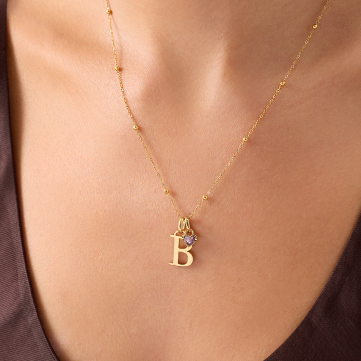 Initial & Birthstone Molten Heart Necklace (Gold)