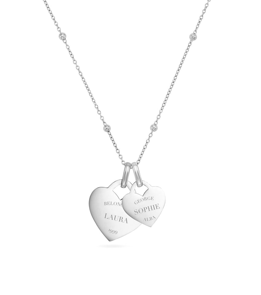 Double Heart Token Necklace (Silver)