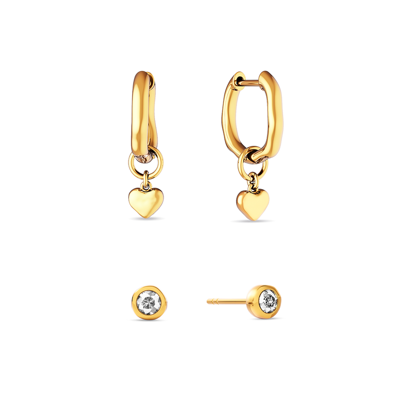 Fine Molten Heart & White Topaz Earring Bundle (Gold)