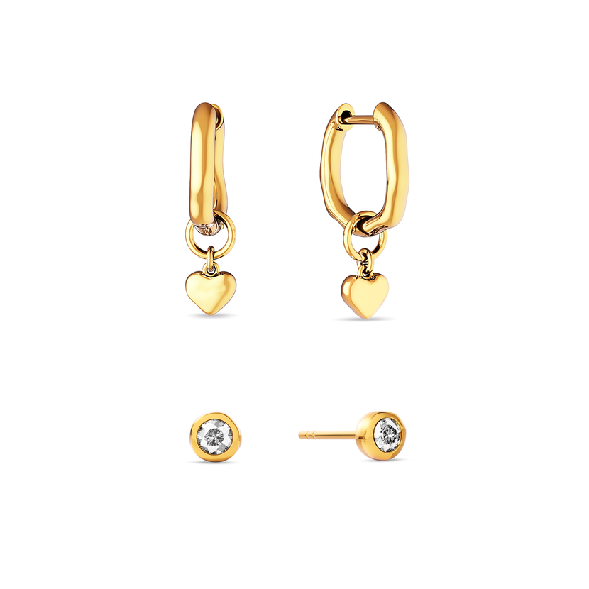 Fine Molten Heart & White Topaz Earring Bundle (Gold)