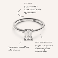 Emerald Cut Solitaire Ring 1ct (Silver)