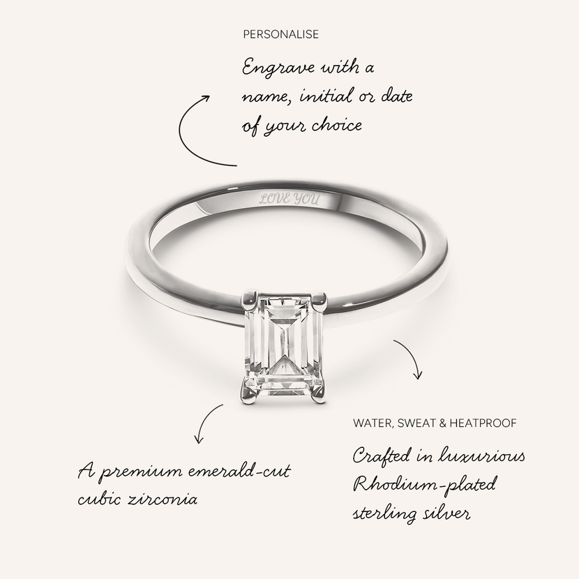 Emerald Cut Solitaire Ring 1ct (Silver)