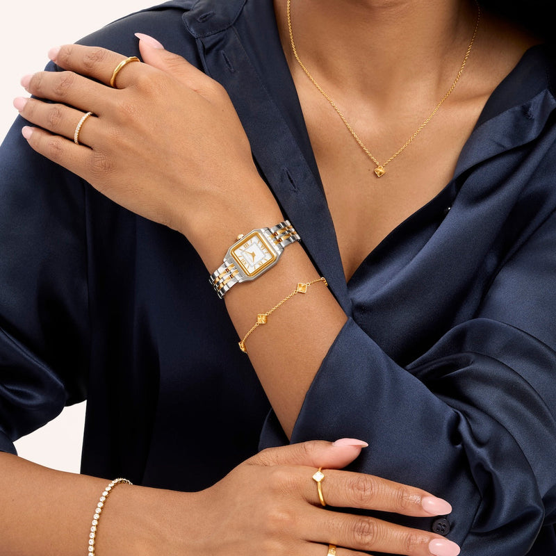 Essence Watch & Fluted Clover Bracelet Set (Gold/Silver)