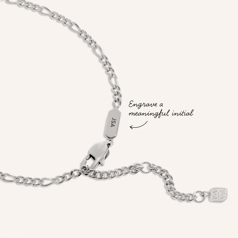 Men's Intersection Figaro Chain Engravable Necklace (Silver)