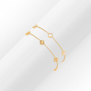 Fine Mini Pearl & Fluted Clover Bracelet Set (Gold)