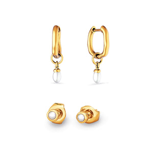 Fine Organic Pearl Earrings Set (Gold)