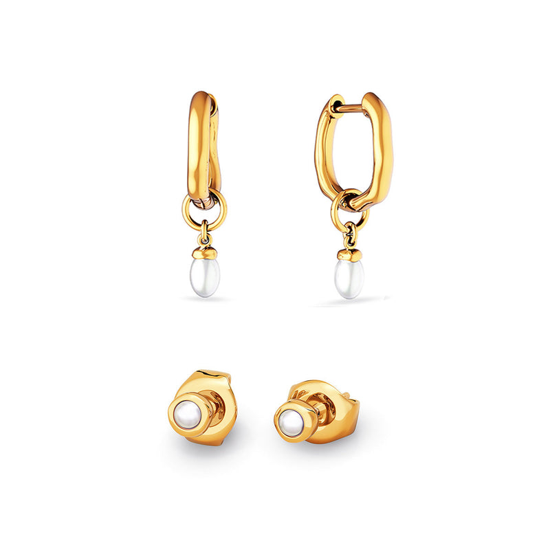 Fine Organic Pearl Earrings Set (Gold)