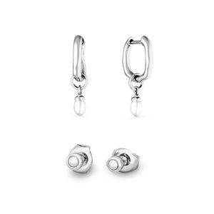 Fine Organic Pearl Earrings Set (Silver)
