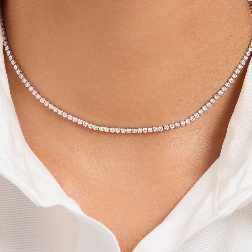 Fine Tennis Chain Necklace (Silver)