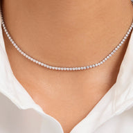 Fine Tennis Chain Necklace (Silver)