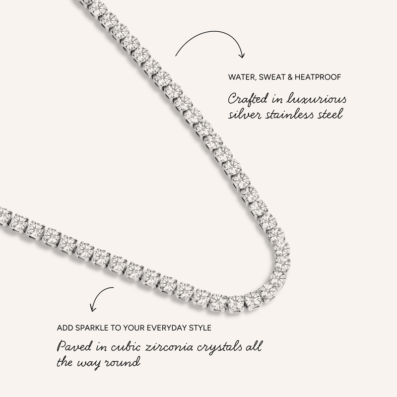 Fine Tennis Chain Necklace (Silver)