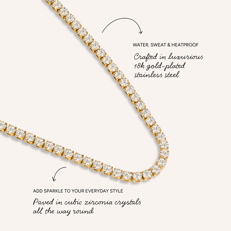 Fine Tennis Chain Necklace (Gold)