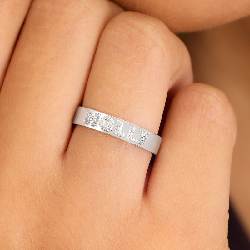 Fine Pavé 3D Name Ring (Silver)