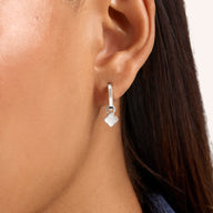 Fine Mini Pearl Clover & Crystal Huggie Earring Set (Silver)