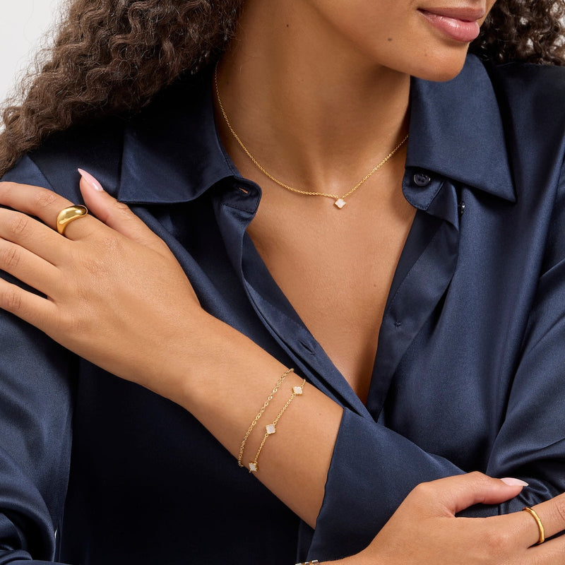 Fine Mini Pearl Multi Clover Bracelet (Gold)