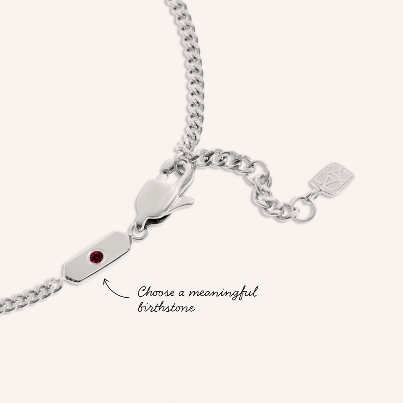 Intersection Curb Chain Birthstone Bracelet (Silver)