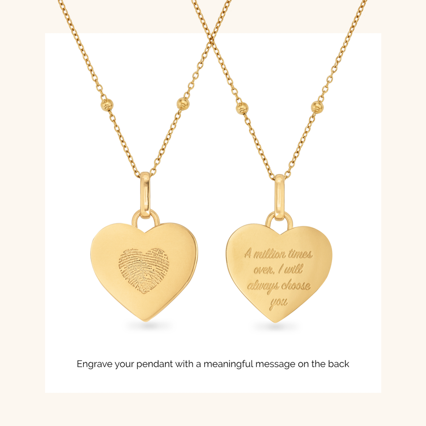 Uniquely Yours Fingerprint Heart Necklace - Single Fingerprint (Gold)