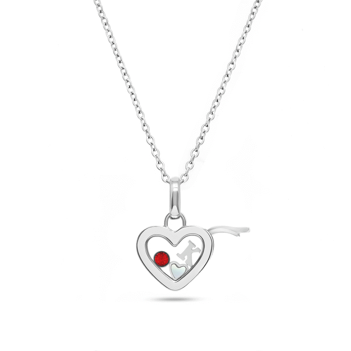 Floating Charm Heart Locket Necklace (Silver)