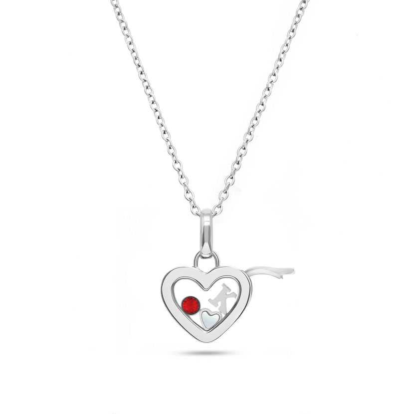 Floating Charm Heart Locket Necklace (Silver)