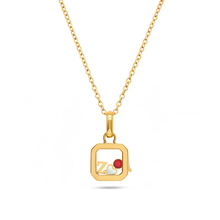 Floating Charm Cushion Locket Necklace (Gold)