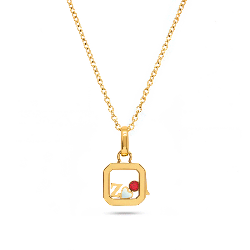 Floating Charm Cushion Locket Necklace (Gold)