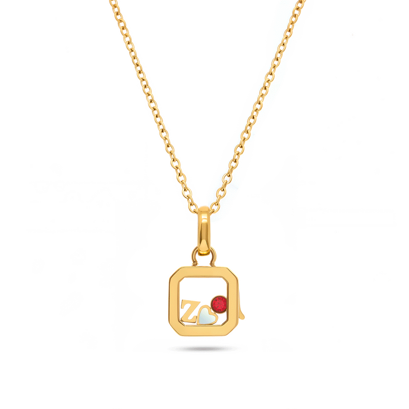 Floating Charm Cushion Locket Necklace (Gold)