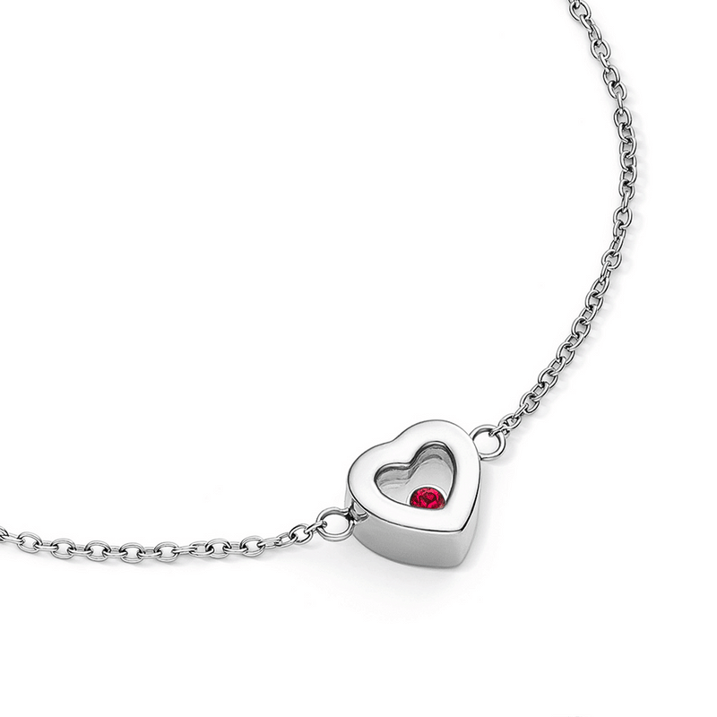 Floating Birthstone Heart Bracelet (Silver)