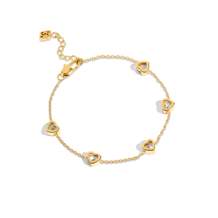 Floating Birthstone Multi Heart Bracelet (Gold)