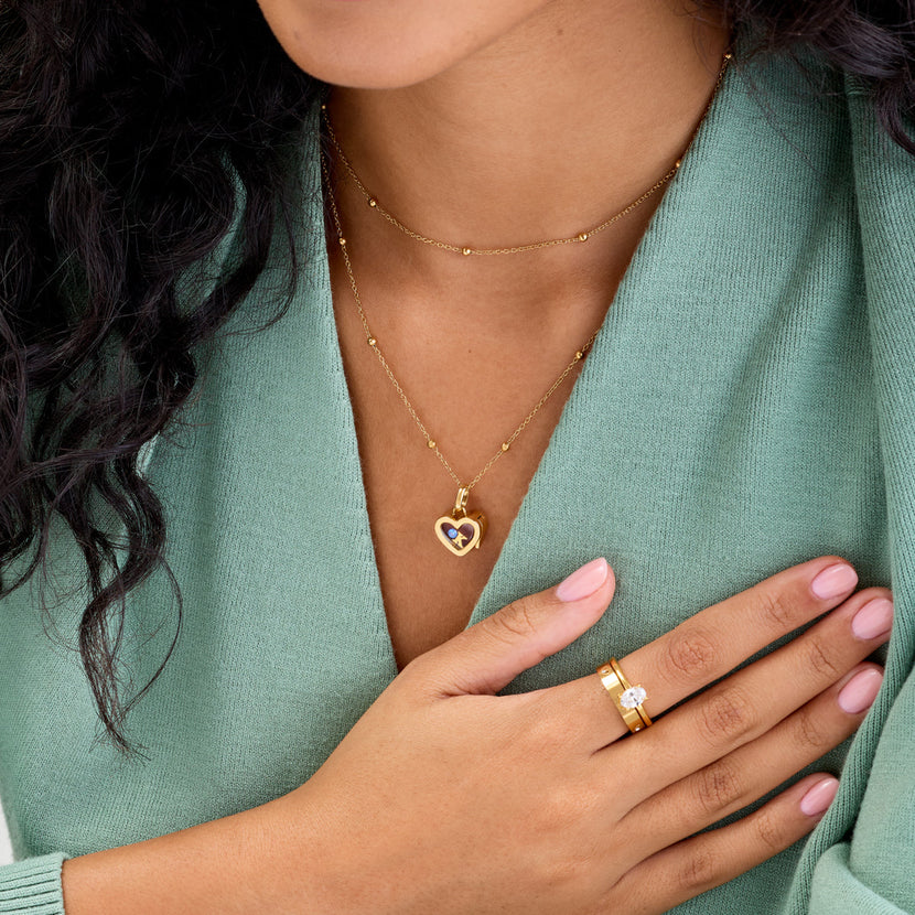 Floating Charm Heart Locket Necklace (Gold)