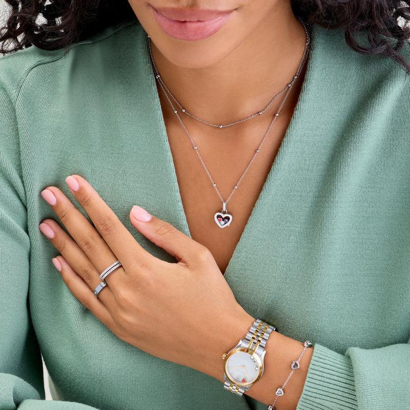 Floating Charm Heart Locket Necklace (Silver)