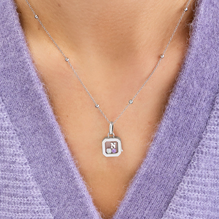 Floating Charm Cushion Locket Necklace (Silver)