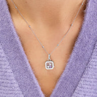 Floating Charm Cushion Locket Necklace (Silver)