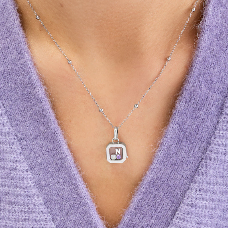 Floating Charm Cushion Locket Necklace (Silver)