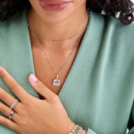 Floating Charm Cushion Locket Necklace (Silver)