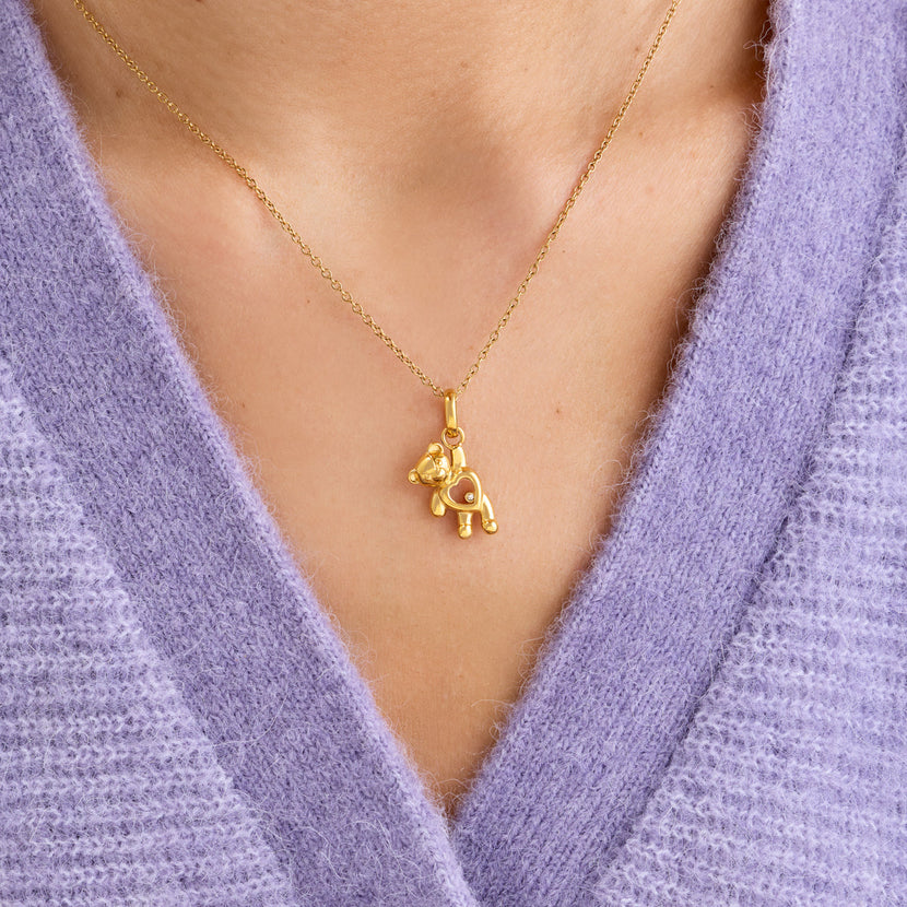Floating Crystal Bear Necklace (Gold)